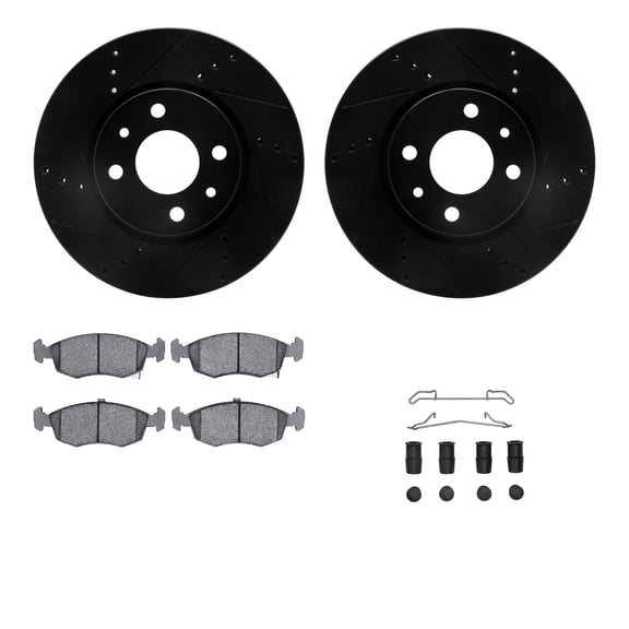 Dynamic Friction Company Front Brake Rotors-Drilled and Slotted-Black with 5000 Advanced Brake Pads includes Hardware 8512-07001