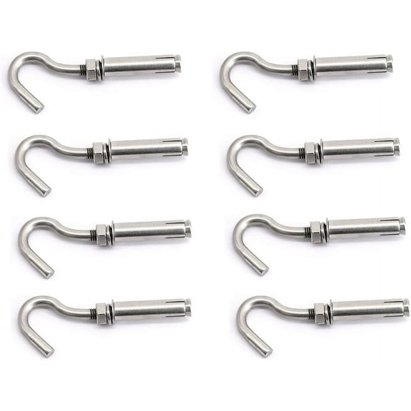 8X M6 Expansion Screw Bolts Open Cup Hook 304 Stainless Steel Anchor Bolts with Open Hook Sleeve Screw for Wall Masonry Concrete Expansion Heavy Duty Bolts