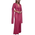 thumbnail image 1 of cfhntfmh Robes de Cocktail pour Femmes Mode Col en V Nœud devant Paillettes Longue Robe Maxi Scintillante Manches Longues Robe de Soirée de Bal, 1 of 1