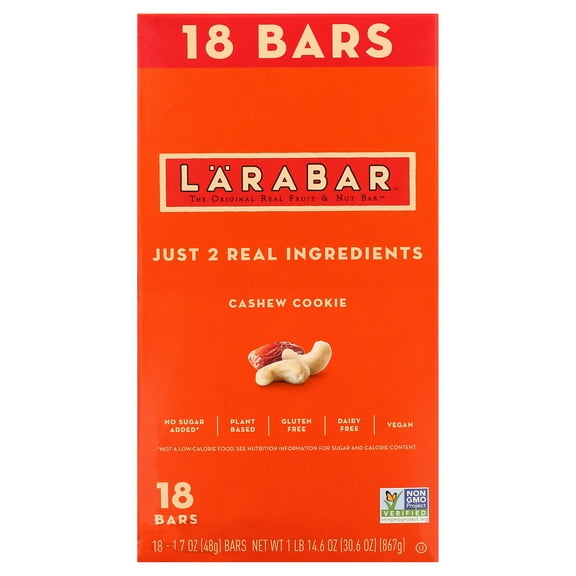 Larabar Cashew Cookie, Gluten Free Vegan Fruit & Nut Bars, 1.7 oz, 18 ct
