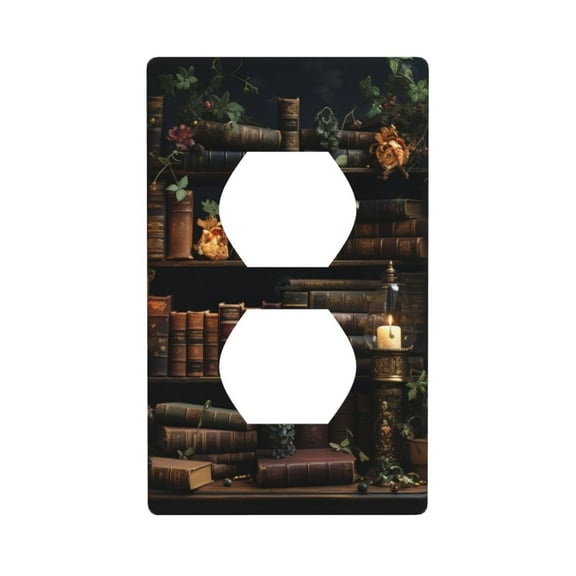 Duplex Light Switch Wall Plate 1-Gang Single Decorative Receptacle Outlet Covers - Library Books magic Vintage art