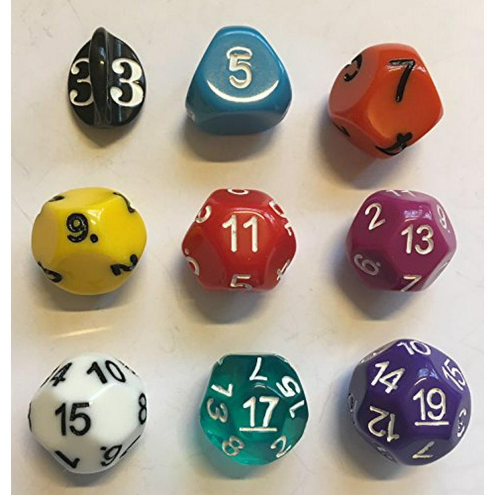 Impact Miniatures Rainbow Set Of 9 Unusual Odd Sided Dice D3, D5, D7