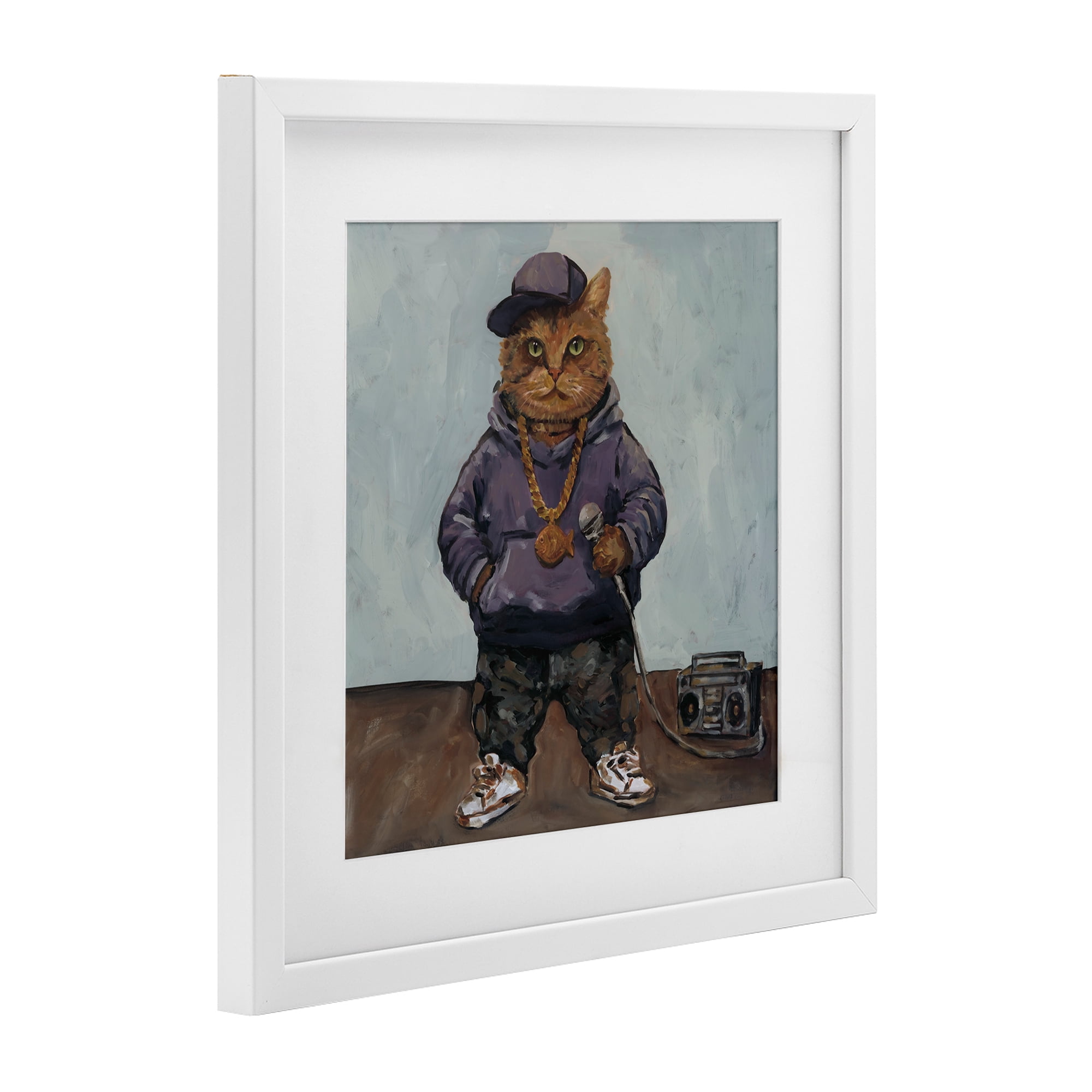 Stupell Industries Urban Hip-Hop Cat White Framed Print Under Glass, design by Studio Bautista