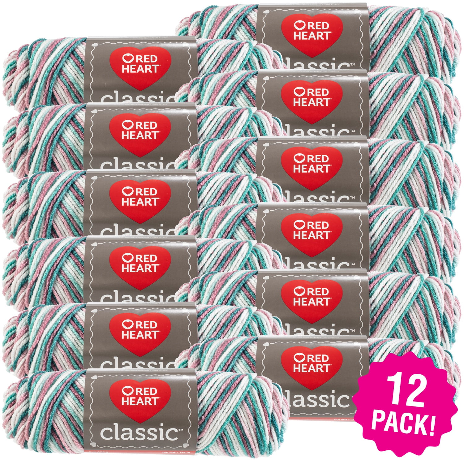 Red Heart Classic Yarn Rambling Rose, Multipack of 12
