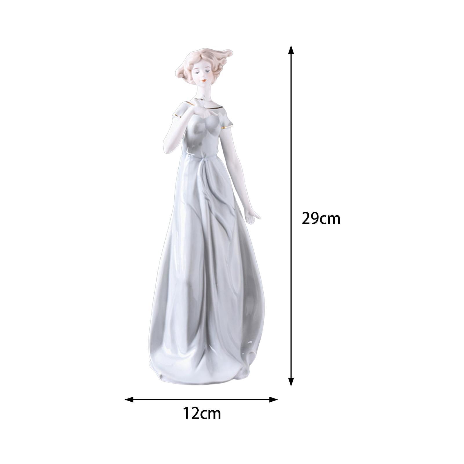 Miulika Flamingo Fairy Garden Sculpture Ceramic Porcelain Lady Statue Ornament for Holiday Spring Modern Nordic Girl Yard Art Accessories Shelf Porch Cabinet Desk Decoration