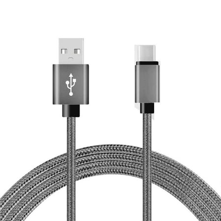 Fabric Braided 6 ft USB-C Type-C Data Sync Charger Charging Cable Compatible with Huawei P20 Pro, Honor View 20, Honor Magic 2, Mate 20 Lite, Honor Play (Grey)