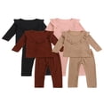thumbnail image 2 of Toddler Boys Girls Knit Outfits 2pcs Long Sleeve Ruffle Ribbed Knitted Sweater Pullover+Pants Set Black 2-3 Years, 2 of 7
