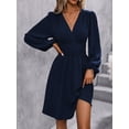 thumbnail image 2 of Women's Fall A-Line Midi Dress V-Neck Long Lantern Sleeve Elastic Waist Ruffle Flowy Swing Spring Dresses, 2 of 7