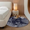 thumbnail image 3 of Sea Stars Round Living Room Rugs 3.3 ft, Retro Corals Shells Sea Stars Navy Blue Washable Area Rug with Non-Slip Sturdy Edge Binding Round Front Door Mat Floor Carpet for Entryway, 3 of 9