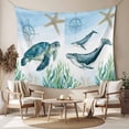 thumbnail image 2 of Coastal Tapestry for Bedroom Wall Hanging Tapestry, Ocean Turtle Seahorse Octopus Whale Beach Starfish Ceiling Backdrop Tapestries Poster Blanket Wall Decor for Teens Room Living Room Dorm 39" x 59", 2 of 8