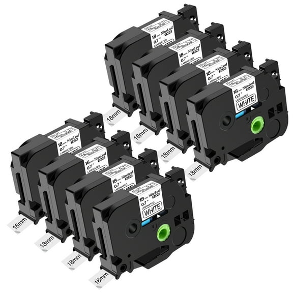 NineLeaf 8 Pack Compatible for Brother P-touch TZe-241 TZe241 TZ-241 TZ241 18mm White Laminated Label Tape 0.7" x 26.2 ft (18mm x 8m)