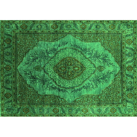 Ahgly Company Indoor Rectangle Oriental Green Industrial Area Rugs, 2' x 5'