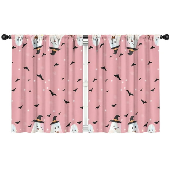 Blackout Kids Curtains,Pink Ghost Bat Halloween Pattern Childrens Insulated Curtains Set Of 2,Bedroom Essentials,Toddler Room Decor 42"x54"