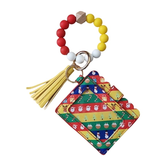 Credit Card Holder Keychain Bracelets, Thin Wallet Wristlet with Tassels Keyrings for Women Girls Present