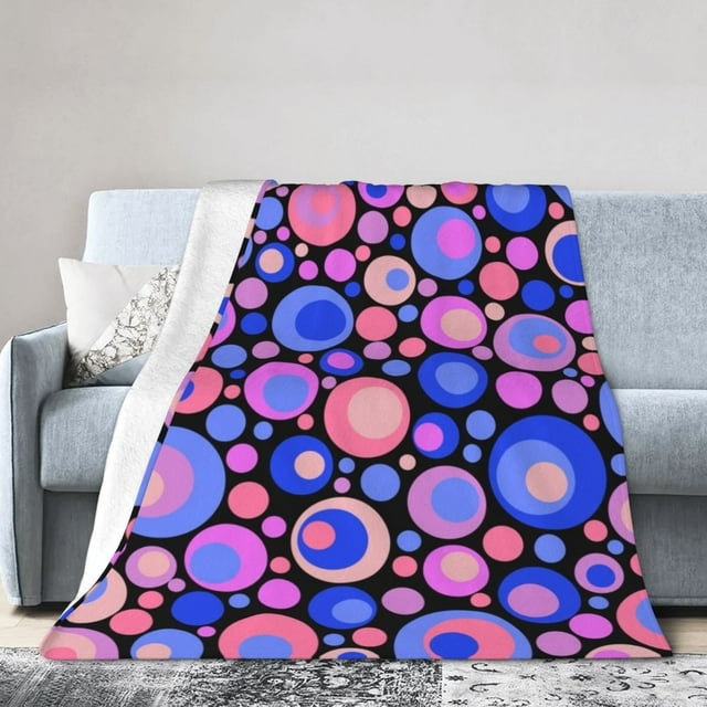 DouZhe Ultra-Soft Micro Fleece Lightweight Flannel Bed Blanket, Psychedelic Blue Circles Rounds Print Cozy Warm Throw Blankets, 40"x30"