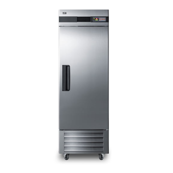 Commercially approved 23 cu.ft. reach-in refrigerator in complete stainless steel, left hand door swing