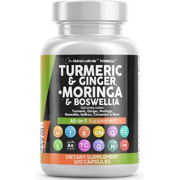 Turmeric Curcumin 30000mg Ginger 3000mg Moringa 50000mg Boswellia 3000mg Saffron 2000mg - Joint Support Supplement for Women and Men with Ceylon Cinnamon, Quercetin, Tart Cherry - 120 Caps