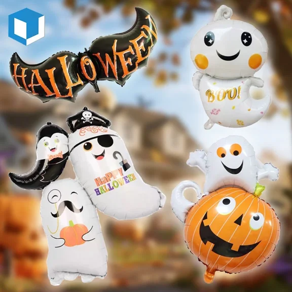 ELARA- 4Pcs Halloween Balloons Aluminum Foil Ghost Boo Party Decorations For Home Kids