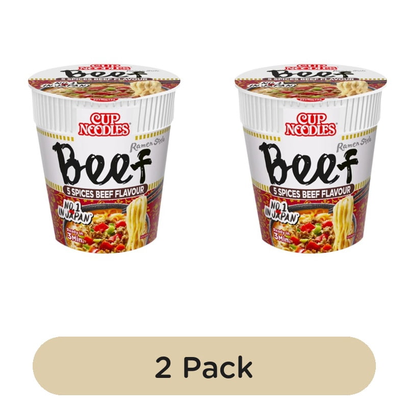 Nissin Cup Noodles 5 Spices Beef Flavour Instant Ramen Style Pot 64g, British Import (Pack of 2)