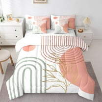 Homewish Teens Minimalist Stripes Circle 7 Pieces Bedding Comforter Set,Vintage Aesthetic Leaves Full Bedding Set Lightweight,Mid Century Fitted Sheet Flat Sheet,Luxury Bedroom Decor,Reversible
