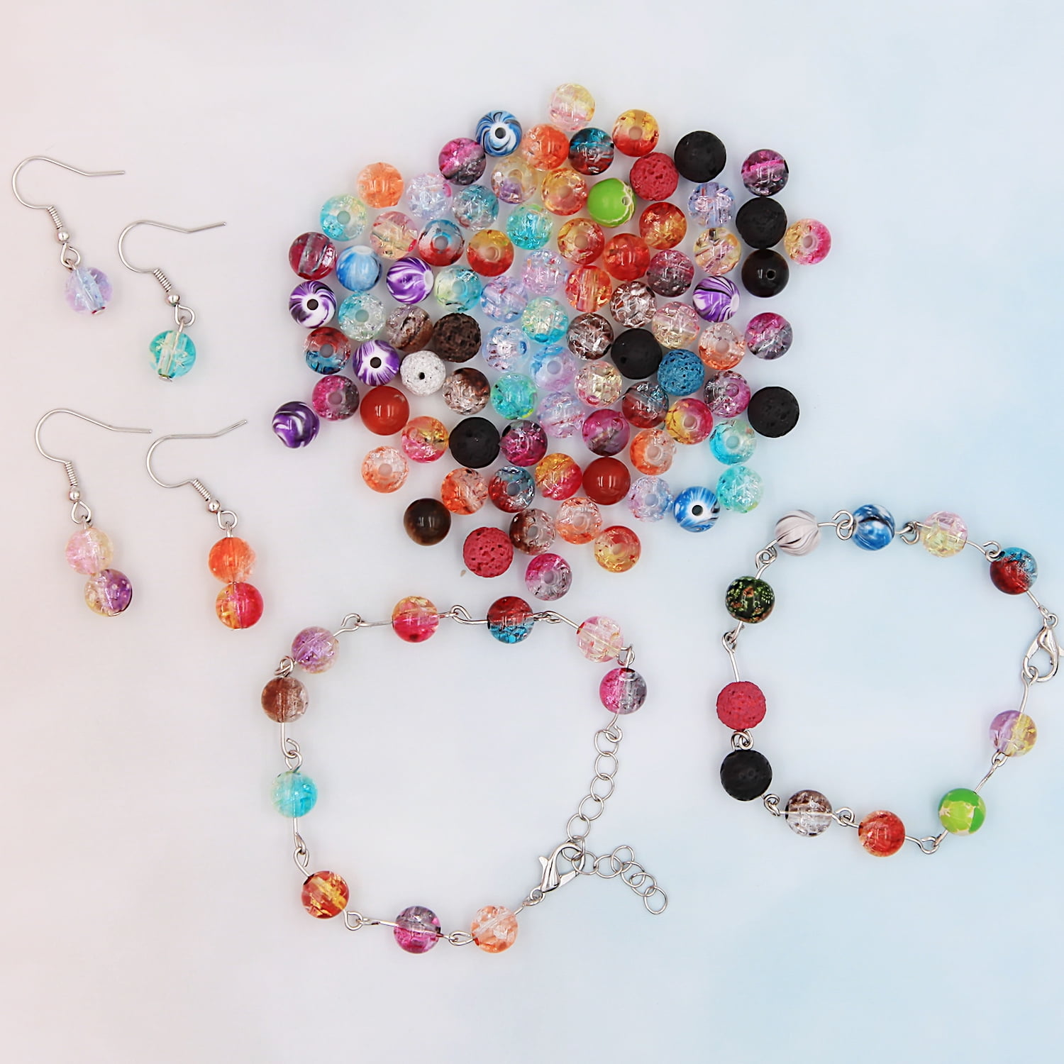 EuTengHao 878Pcs Lava Beads Chakra Beads Glass Crackle Beads Kit with Spacer Beads Jump Ring Jewelry Findings for Diffuser Essential Oils Yoga Bracelets Earrings Necklace DIY Jewelry Making Supplies