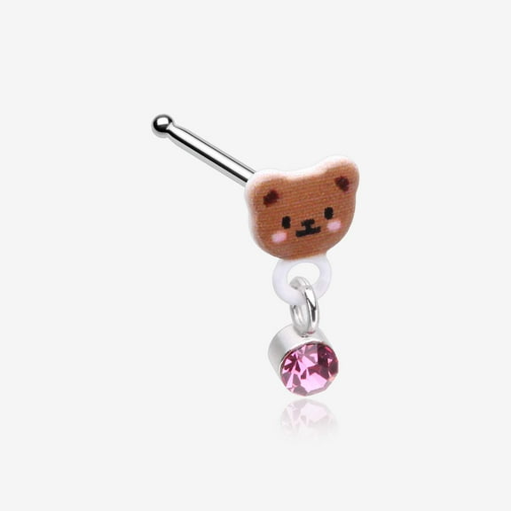 Adorable Teddy Bear Sparkle Dangle Nose Stud Ring