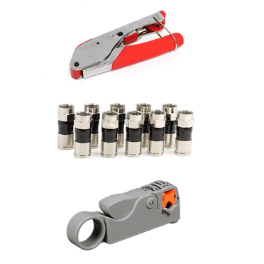 Coax Cable Crimper Stripper RG6 RG59 Wire Tool Kit & 10 Compression Connectors