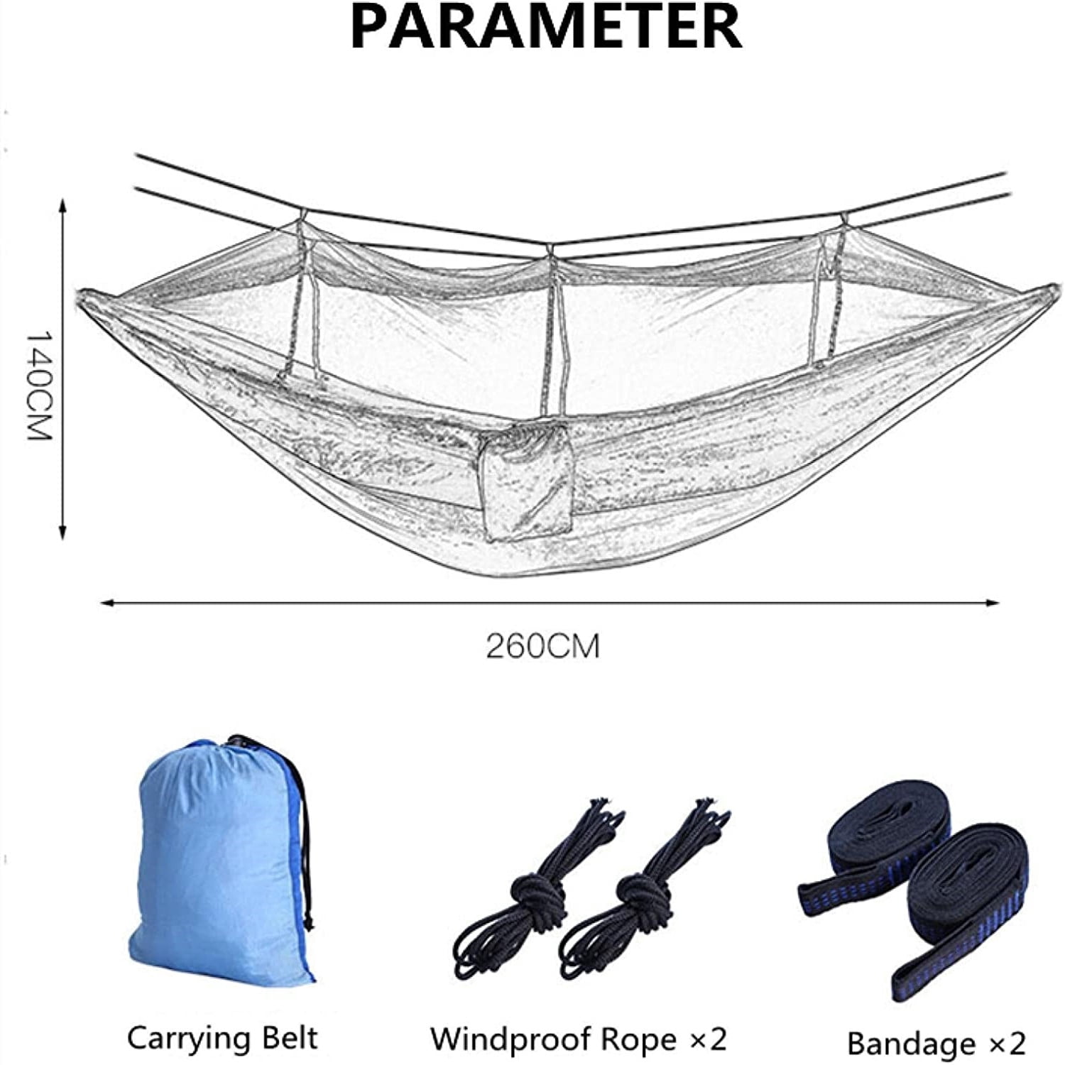 2 Person Hammocks with Net, Waterproof Lightweight Portable Hammock for Hiking Outdoor Travel Beach Backyard