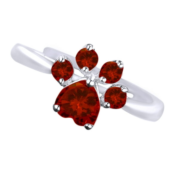 AFFY SimulatedSimulatedGarnet Adjustable Dog Paw Ring in 14k White Gold Over Sterling Silver (11/10 Cttw)