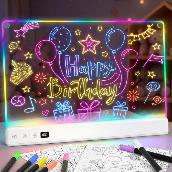 Sailstar 16" LED Drawing Board for Kids with 16 Light Effects, Rechargeable, Neon Art Dry Erase Light Up Drawing Pad, Neon Glow Doodle Note Board Holiday Birthday Christmas Gift for Girls Boys, White