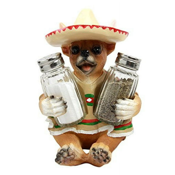 Atlantic Collectibles Mexican Chihuahua With Sombrero Hat And Traditional Serape Salt Pepper Shakers Holder Figurine Set 7"H