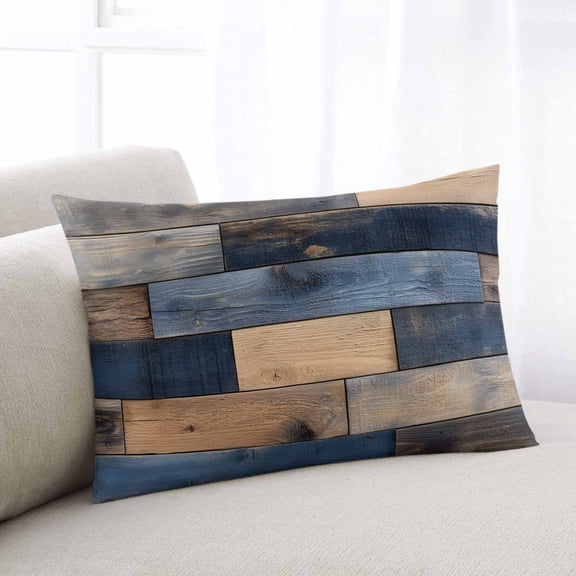 Navy Blue Brown Wood Queen Size Pillow Cover, Pillowcase Protectors with Zipper, Breathable Decorative Throw Pillow Case Cover, Farmhouse Vintage Wooden Pillow Shams for Couch Sofa 20x30Inch