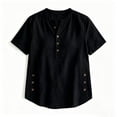 thumbnail image 5 of Ayolanni Short Sleeve Shirts for Women Solid V-Neck Button Down 100% Cotton Blouse Henley Loose Workout Shirts Women's Tops, Tees & Blouses Black L, 5 of 5