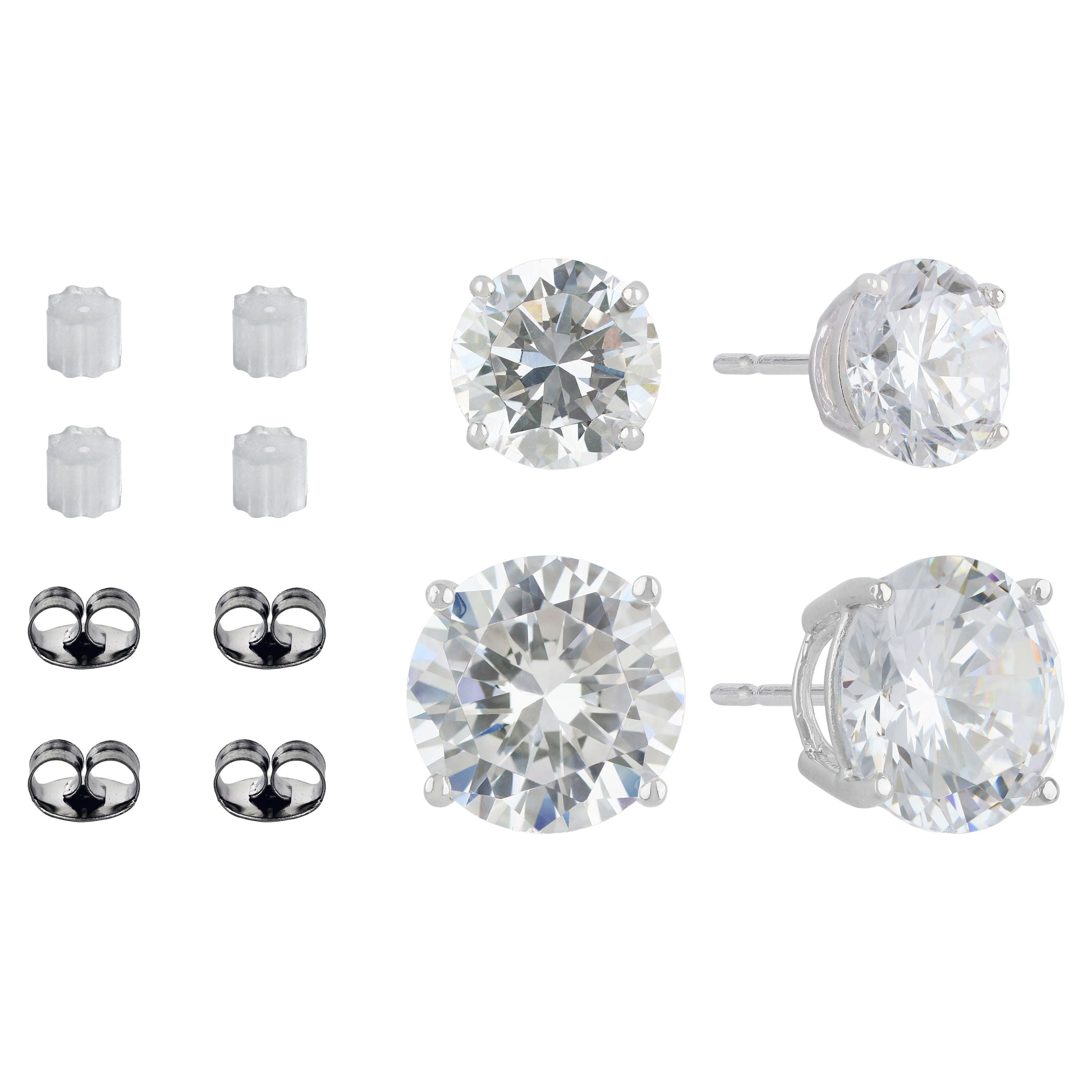 Brilliance Fine Jewelry Women's Simulated Diamond Duo Round Earring Set in Sterling Silver 10mm