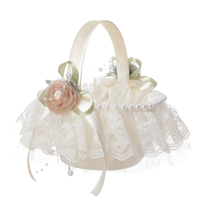 Cestas de Flores Cesta de Niña de las Flores Cestas de Niña de las Flores de la Boda Cestas de Flores de Encaje para la Ceremonia de la Boda 20 X 18 X 9 Cm ANGGREK Otros