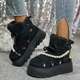 thumbnail image 3 of Snow Boots for Women Casual Suede Low Top Winter Slip on Loafers Comfy Plush Warm Thick Soft Sole Outdoor Walking Shoes Black Size 7, 3 of 5