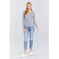 thumbnail image 2 of Saronite Basic Ribbed Knit V Neck Long Sleeve Sweater Top, Heather Grey (Women's), 2 of 4