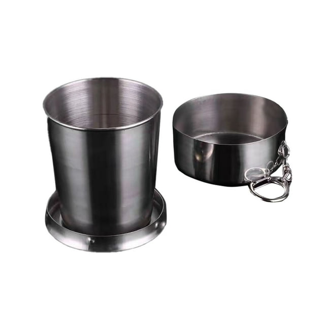 asddcavvf Stainless Steel Collapsible Cup Foldable Travel Mug with Lid Keychain Portable Drinking Cup for Camping Hiking Outdoor Activities