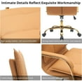 thumbnail image 4 of Leather Home Office Desk Chairs Comfy Office Chair, Mid-Back Adjustable Swivel Computer Chair with Golden Legs and Arms, Modern Upholstered Task Chair with Wheels, Camel, 4 of 18
