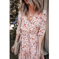 thumbnail image 6 of Women's Red Boho Floral V Neck Maxi Dress with Half Sleeves - [ZhiHiMeRi] | (US 12-14)L, 6 of 6