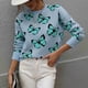 thumbnail image 3 of Jersey para mujer, suéter con cuello redondo, estampado, manga larga, dobladillo suelto, Top de punto acanalado para mujer, azul, XL, 3 of 7