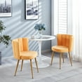 thumbnail image 4 of Yellow Dining Chair Pair (2) - Ergonomic Design, Breathable Short Fur, Wood Color Iron Tube Legs For Relaxation Modern Chairs ( Of 2) Spacious Seating, Thicken Metal Various Rooms, 4 of 5