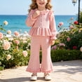 thumbnail image 2 of Staki Toddler Baby Girl Fall Clothes 2Pcs Ruffle Plaid Winter Outfits Toddler Girl Outfits Long Sleeve Ruffle Shirt Pants Cute Infant Outfit Set 6M-4T(Pink,12-18 Months), 2 of 5