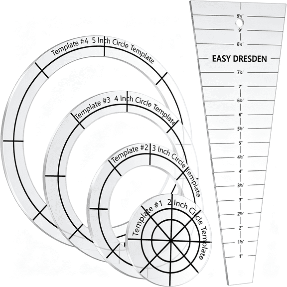 GJX 5 Pcs Acrylic Quilting Template Ruler 10" Dresden Plate Template for Quilting Blanket Making Clothing Craft Diy Quilting Rulers and Templates (Transparent)