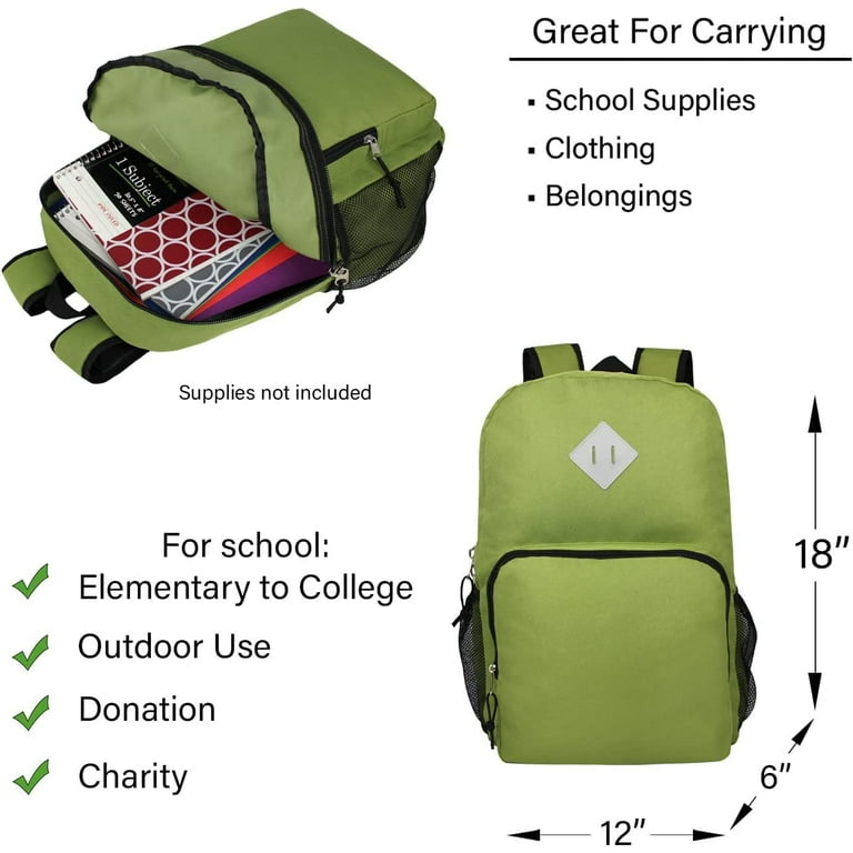 15 Kids Basic Wholesale Backpacks in 6 Assorted Colors - Bulk Case of 24 Bookbags - Moda West