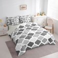 thumbnail image 2 of Castle Fairy Minimalist Geometric Quatrefoil Full Size Bedding Sets 7 Pieces,Geometric Grid Motif Full Size Bed in a Bag,Black Gray White,Reversible, 2 of 7