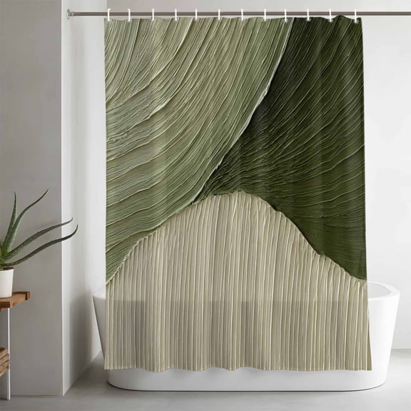 Green Oil Painting Texture Shower Curtain, Sage Green Print Abstract Chic Waterproof Washable Bath Fabric Shower Curtains Set with 12 Hooks for Bathroom Bathtub Decoration 72x72in