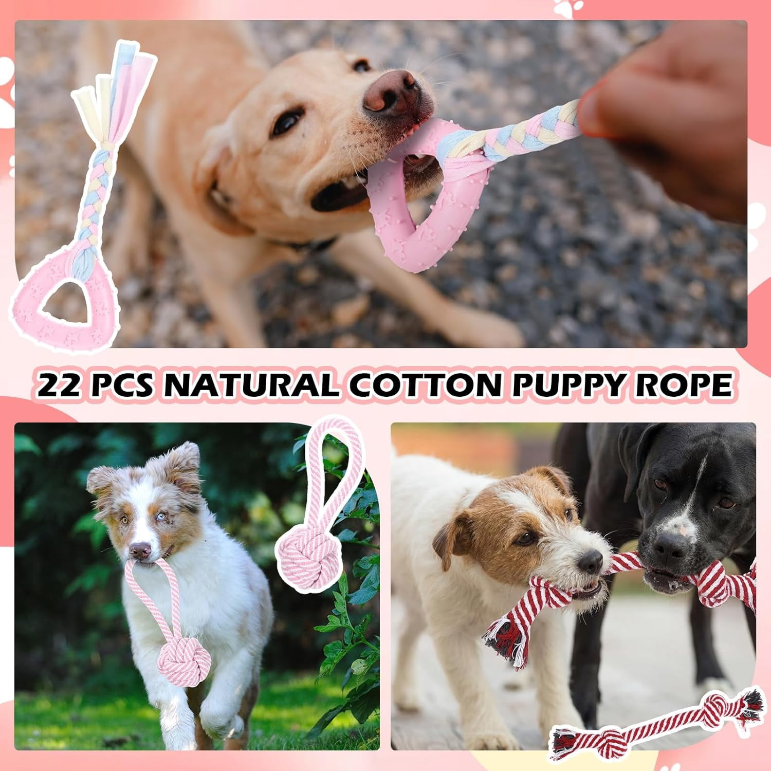 60 Pcs Squeaky Dog Toys Bulk Stuffed Plush Chew Toys Puppy Teething Rope Cute Spiky Chew Ball for Small Dog Pet Teething Gift(Pink Style)