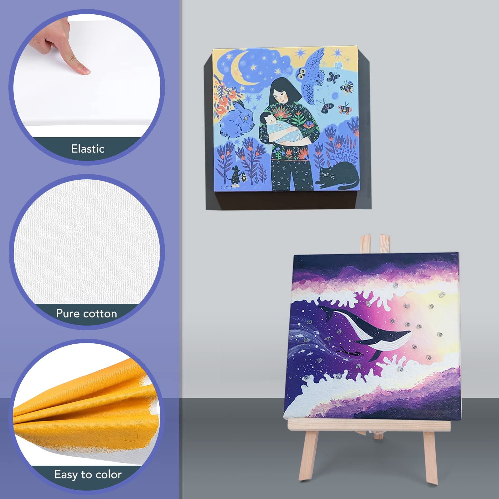 DIYMAG 24 Pcs 8x8in Painting Canvas, Wood Framed Blank Stretched Canvas for Painting Art Canvases for Oil,Acrylic Paint, Pouring Painting.