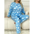 thumbnail image 6 of ValueVibe Plus Size Pajama Sets for Women 2 Piece Long Sleeve Floral Print Loungewear with Pocket, Blue 7XL, 6 of 8